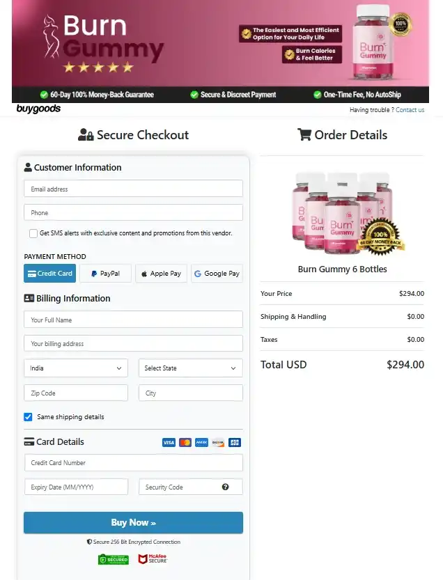 Burn Gummy Order Page
